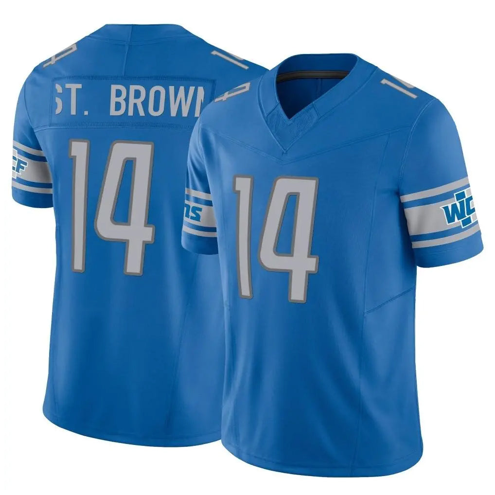 Parkc D.Lions #14 Amon-Ra St. Brown Player Blue Vapor F.U.S.E. Limited Home Game Stitched Jerseys