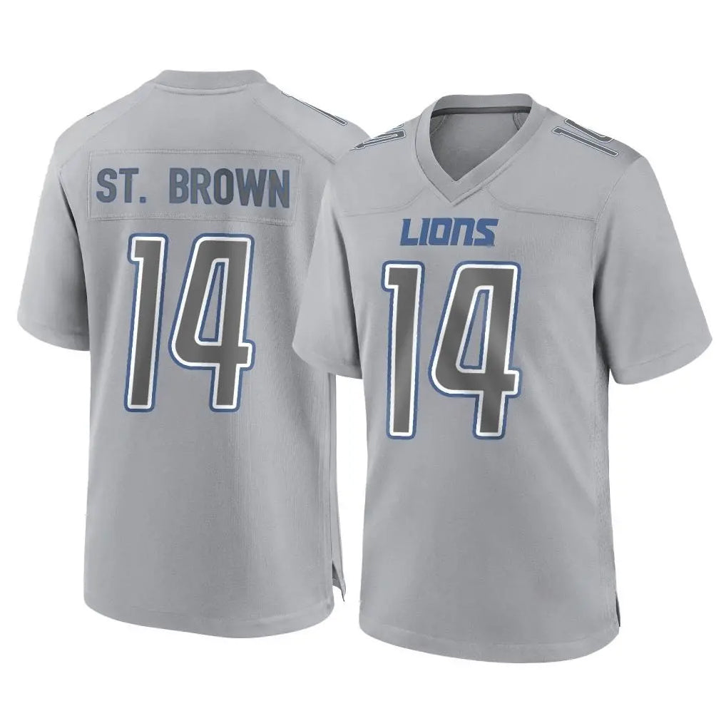 Parkc D.Lions #14 Amon-Ra St. Brown Player Gray Atmosphere Fashion Home Game Stitched Jerseys