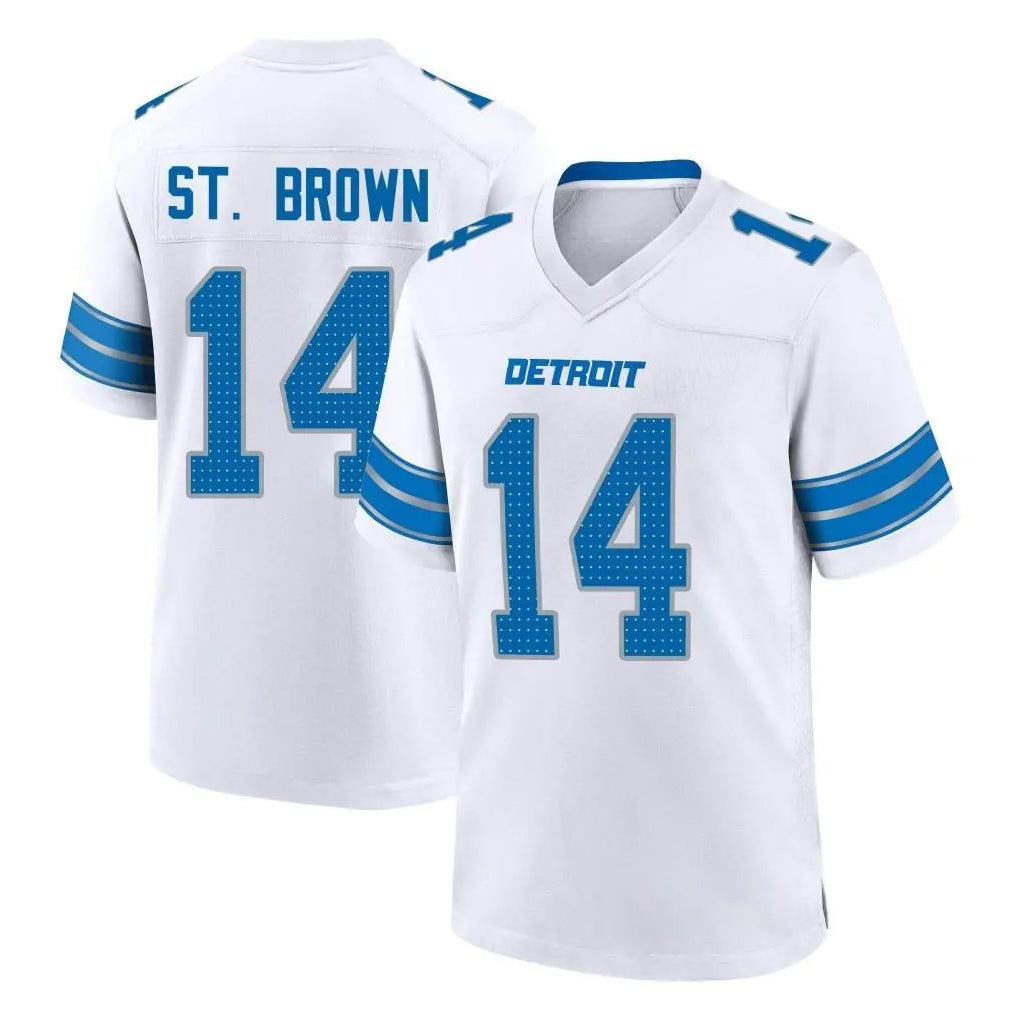 Parkc D.Lions #14 Amon-Ra St. Brown Player White Alternate Home Game Stitched Jerseys