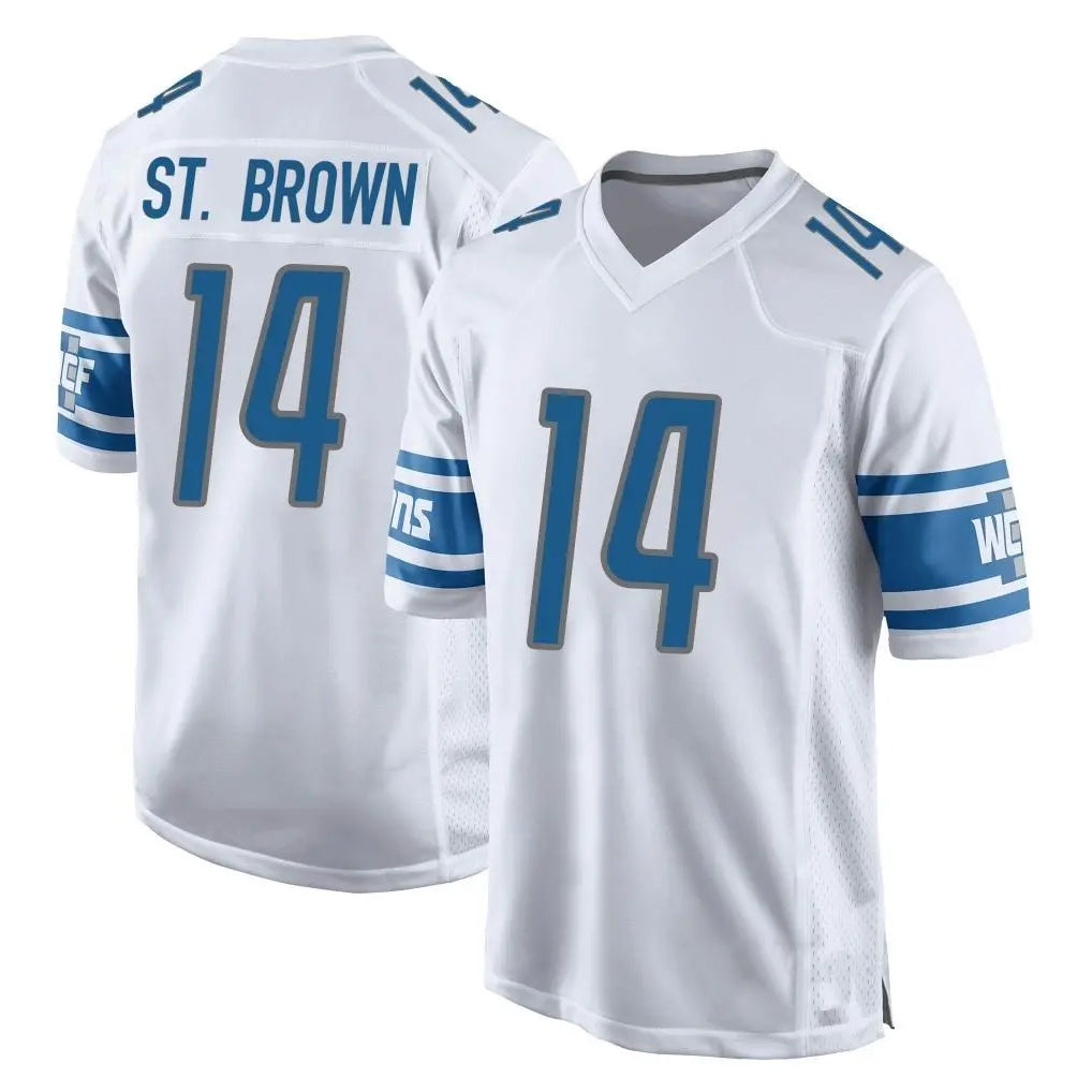 Parkc D.Lions #14 Amon-Ra St. Brown Player White Home Game Stitched Jerseys