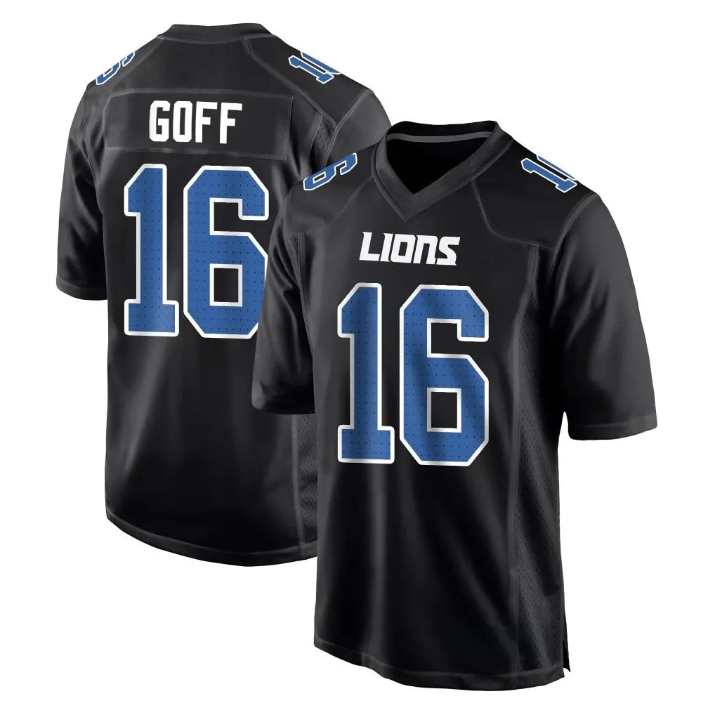 Parkc D.Lions #16 Jared Goff Player Black Fashion Home Game Stitched Jerseys