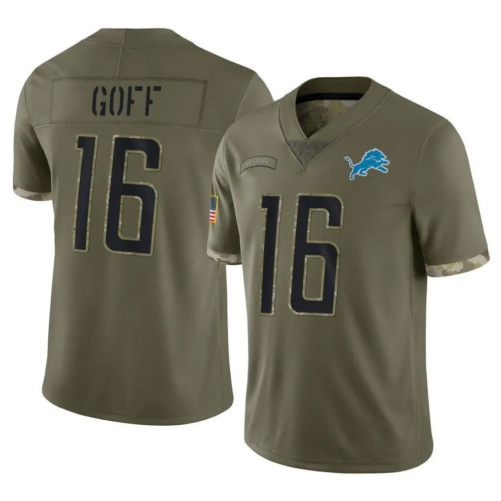 Parkc D.Lions #16 Jared Goff Player Olive Salute To Service Limited Stitched Jerseys