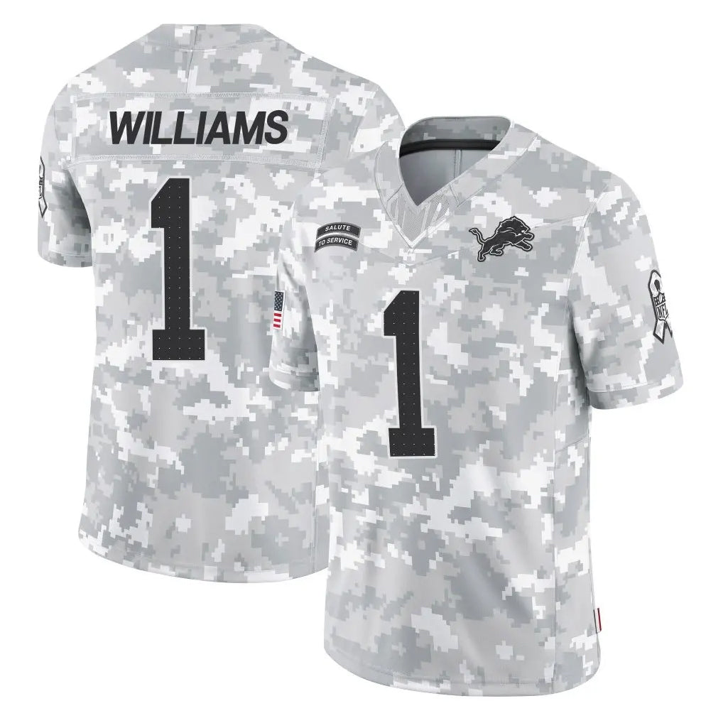 Parkc D.Lions #1 Jameson Williams Player Arctic Camo Salute To Service Limited Stitched Jerseys