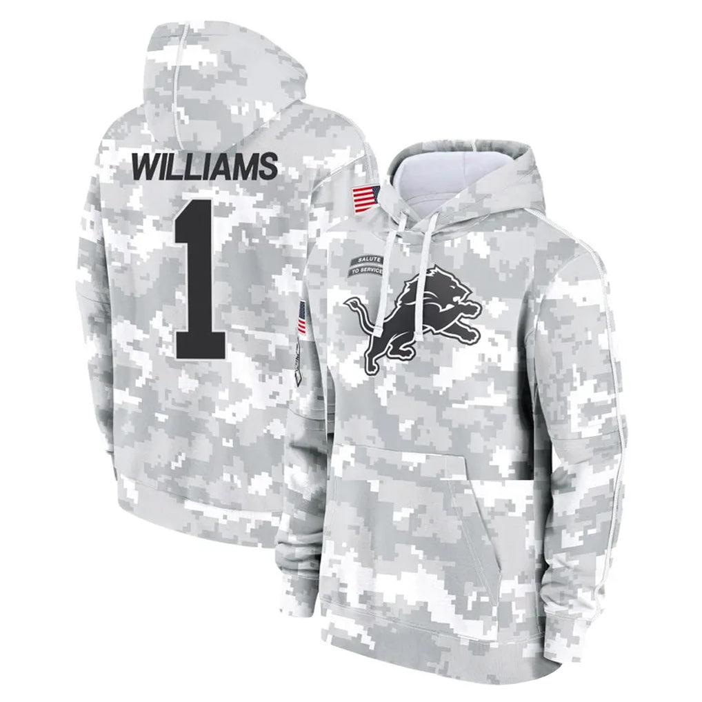 Parkc D.Lions #1 Jameson Williams Player Arctic Camo Salute to Service Hoodies Limited Game Stitched Jerseys
