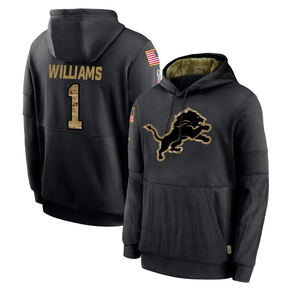 Parkc D.Lions #1 Jameson Williams Player Black Salute to Service Hoodies Limited Game Stitched Jerseys