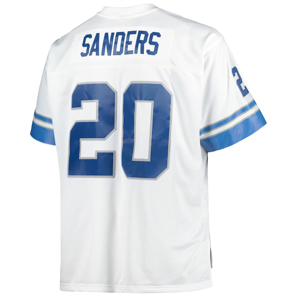 Parkc D.Lions #20 Barry Sanders Mitchell & Ness White Big & Tall 1996 Retired Player Replica Stitched Puhic Jersey