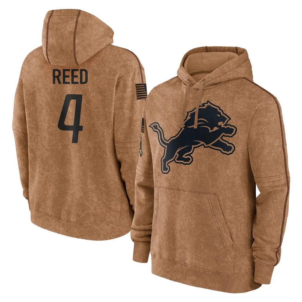 Parkc D.Lions #4 D.J. Reed Player Brown Salute to Service Hoodies Limited Game Stitched Jerseys