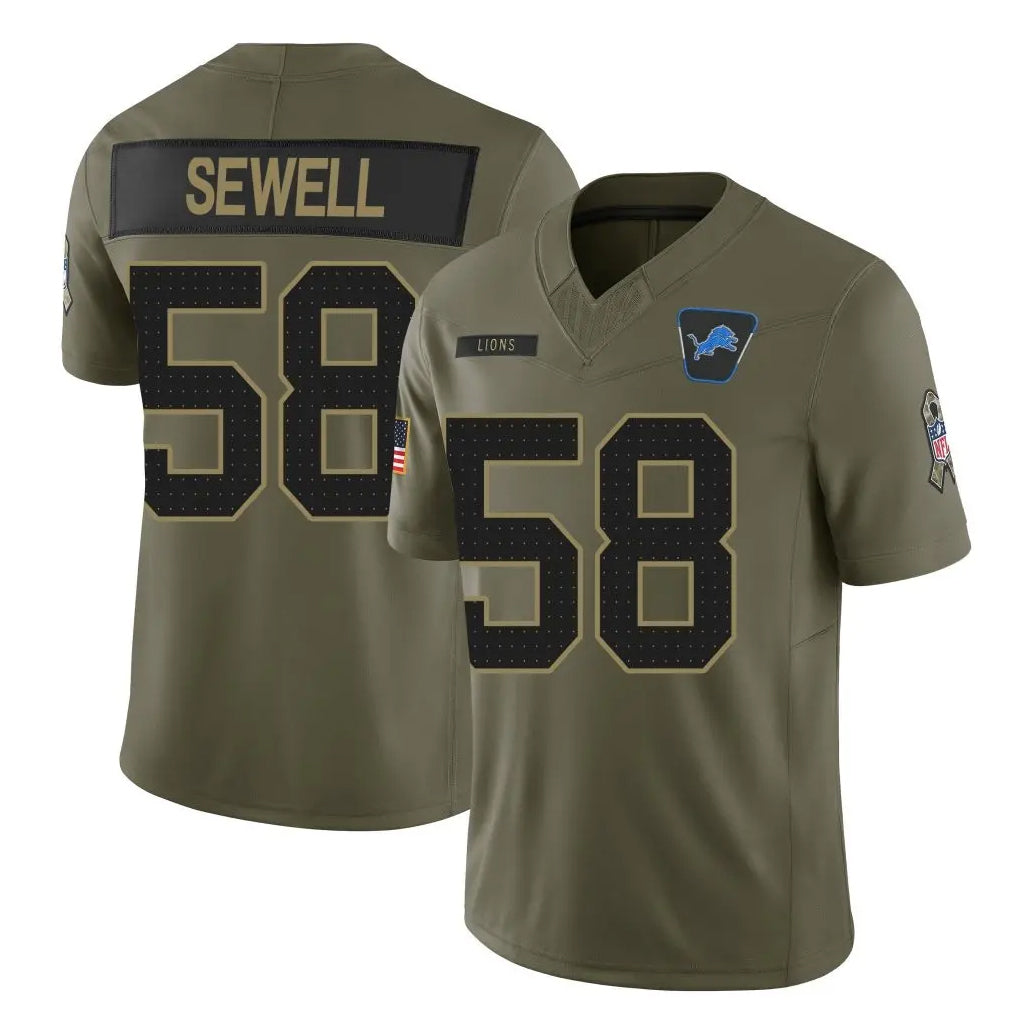 Parkc D.Lions #58 Penei Sewell Player Olive 2025 Salute To Service Limited Home Game Stitched Jerseys