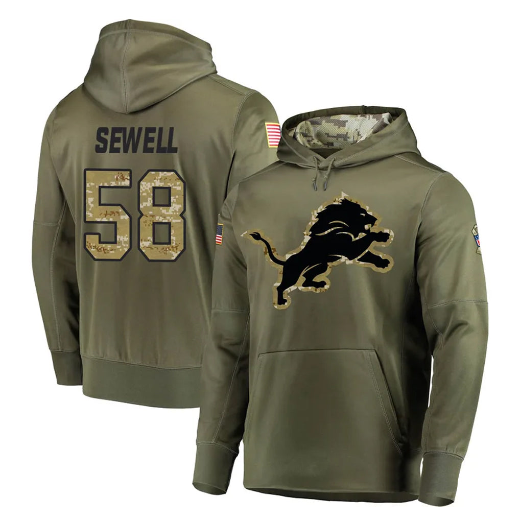 Parkc D.Lions #58 Penei Sewell Player Olive Salute to Service Pullover Hoodies Home Game Stitched Jerseys