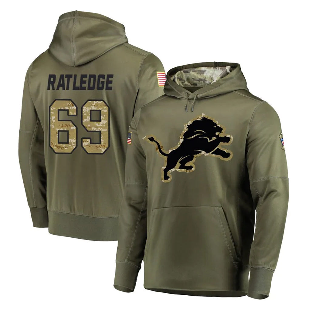 Parkc D.Lions #69 Tate Ratledge Player Olive Salute to Service Pullover Hoodies Home Game Stitched Jerseys