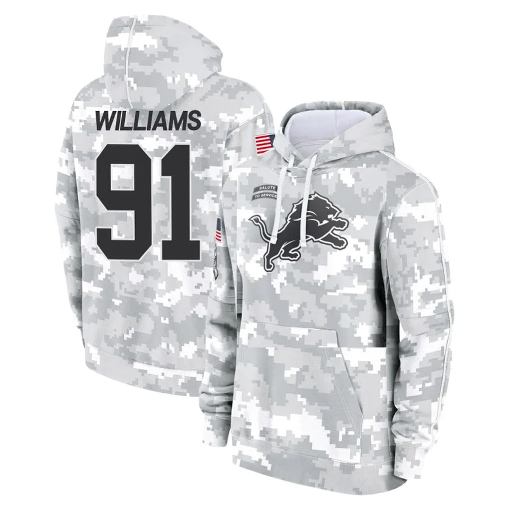 Parkc D.Lions #91 Tyleik Williams Player Arctic Camo Salute to Service Hoodies Limited Game Stitched Jerseys