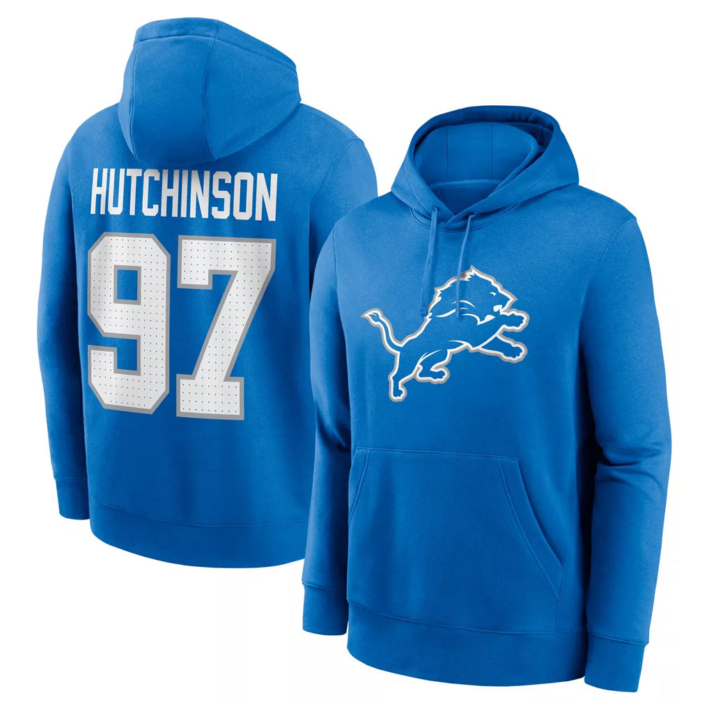 Parkc D.Lions #97 Aidan Hutchinson Player Blue Salute to Service Pullover Hoodies Limited Stitched Jerseys