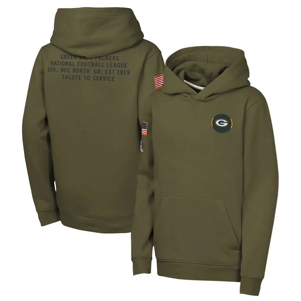 Parkc GB.Packers Olive Salute to Service Pullover Hoodies Limited Blank Player Stitched Jerseys