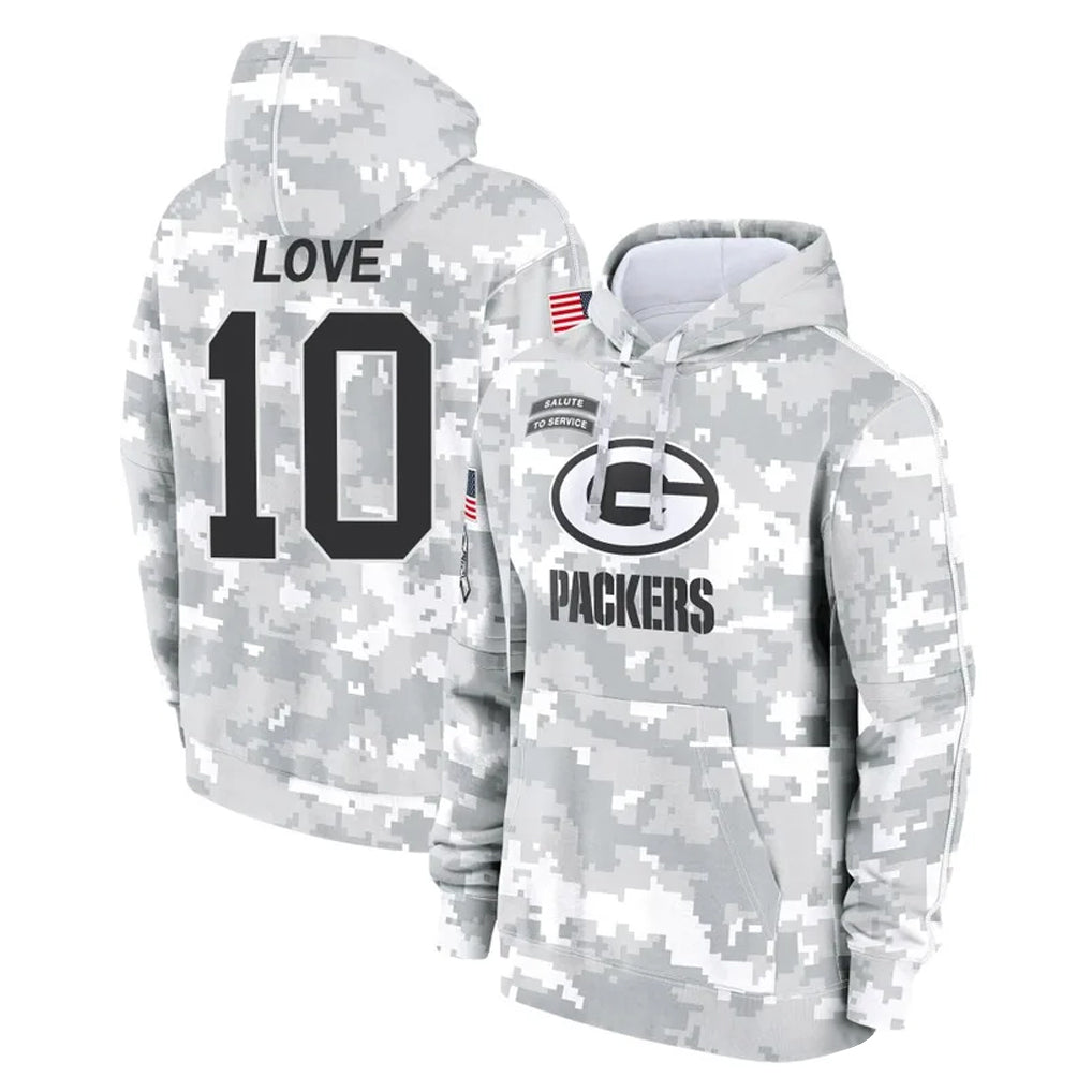 Parkc GB.Packers #10 Jordan Love Player Arctic Camo Salute to Service Hoodies Limited Game Stitched Jerseys