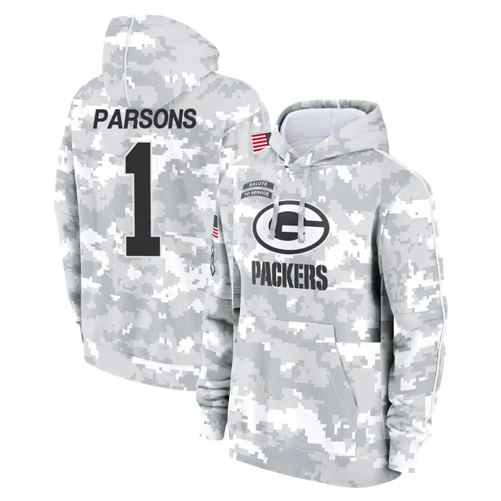 Parkc GB.Packers #1 Micah Parsons Player Arctic Camo Salute to Service Hoodies Limited Game Stitched Jerseys