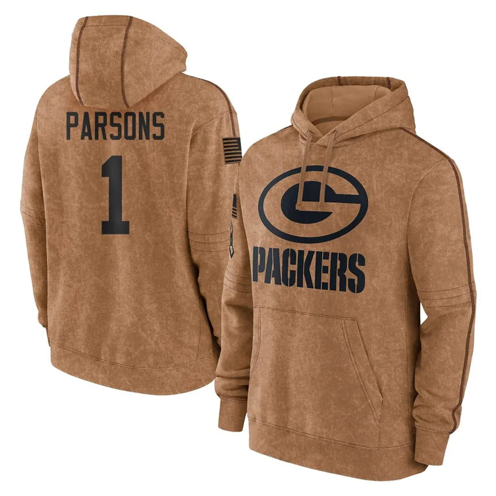 Parkc GB.Packers #1 Micah Parsons Player Brown Salute to Service Hoodies Limited Game Stitched Jerseys