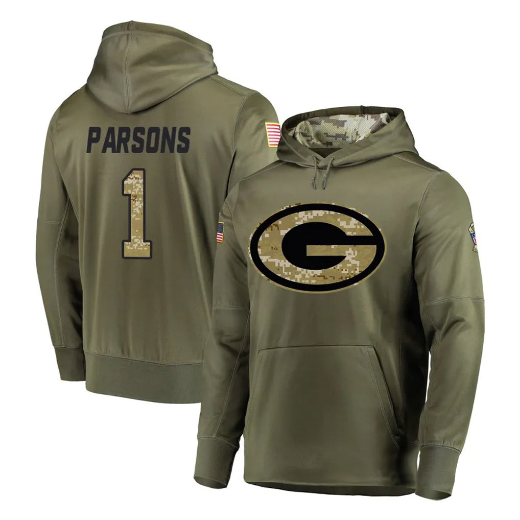 Parkc GB.Packers #1 Micah Parsons Player Olive Salute to Service Pullover Hoodies Home Game Stitched Jerseys