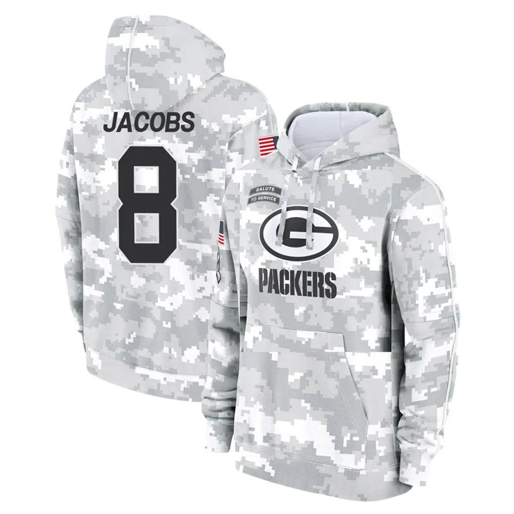 Parkc GB.Packers #8 Josh Jacobs Player Arctic Camo Salute to Service Hoodies Limited Game Stitched Jerseys