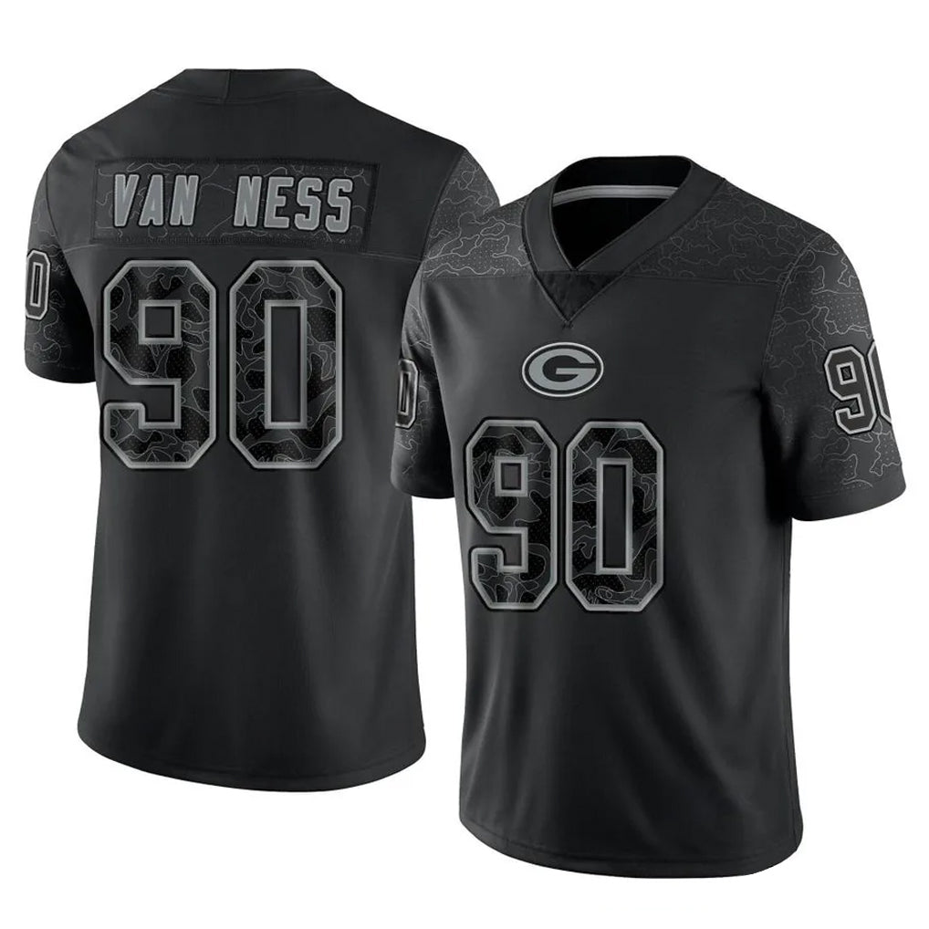 Parkc GB.Packers #90 Lukas Van Ness Player Black Reflective Limited Home Game Stitched Jerseys