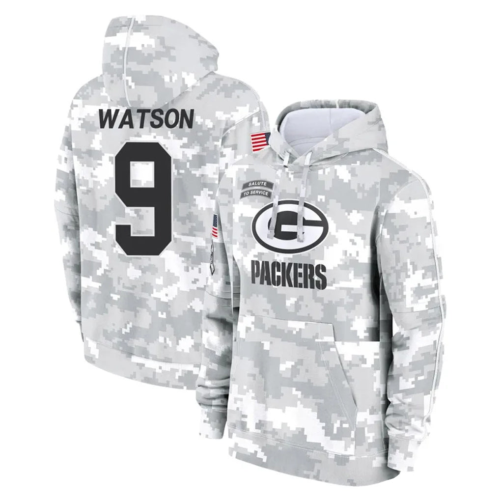 Parkc GB.Packers #9 Christian Watson Player Arctic Camo Salute to Service Hoodies Limited Game Stitched Jerseys