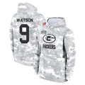 Parkc GB.Packers #9 Christian Watson Player Arctic Camo Salute to Service Hoodies Limited Game Stitched Jerseys