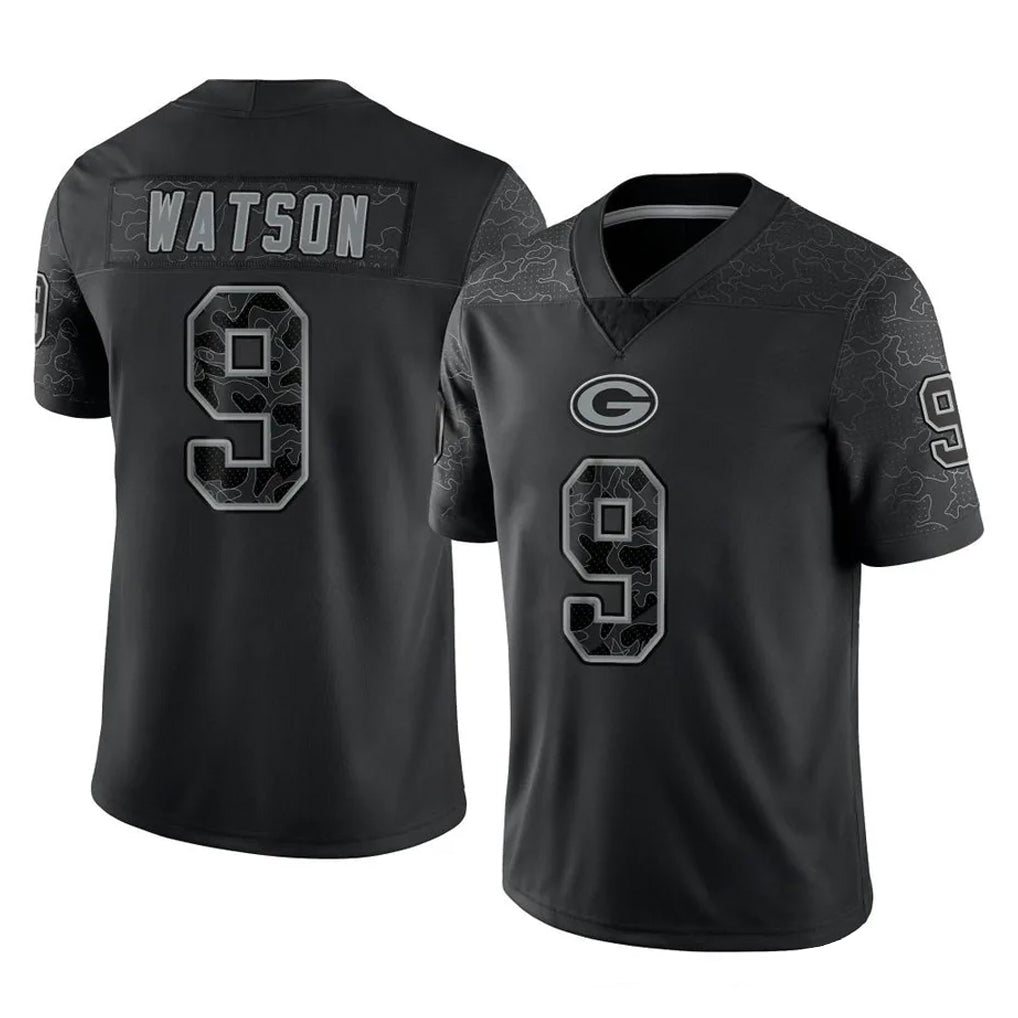 Parkc GB.Packers #9 Christian Watson Player Black Reflective Limited Home Game Stitched Jerseys