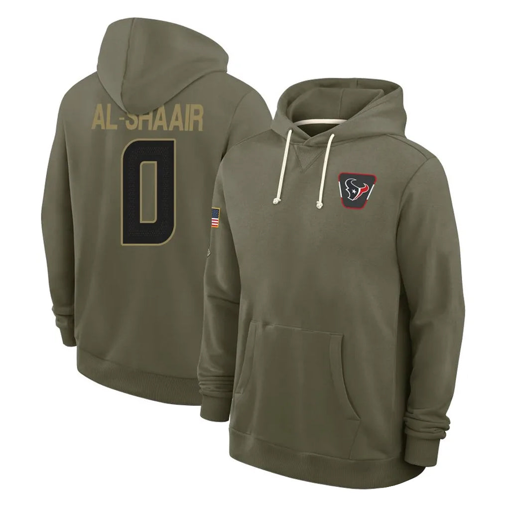 Parkc H.Texans #0 Azeez Al-Shaair Player Olive Salute to Service Pullover Hoodies Limited Stitched Jerseys