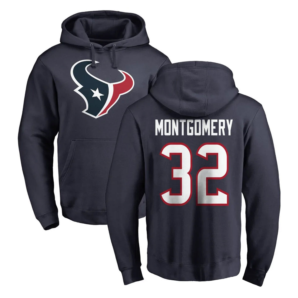 Parkc H.Texans #32 David Montgomery Player Navy Pro Line Pullover Hoodie Limited Game Stitched Jerseys