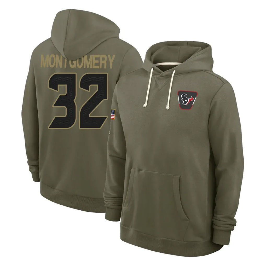 Parkc H.Texans #32 David Montgomery Player Olive Salute to Service Pullover Hoodies Limited Stitched Jerseys