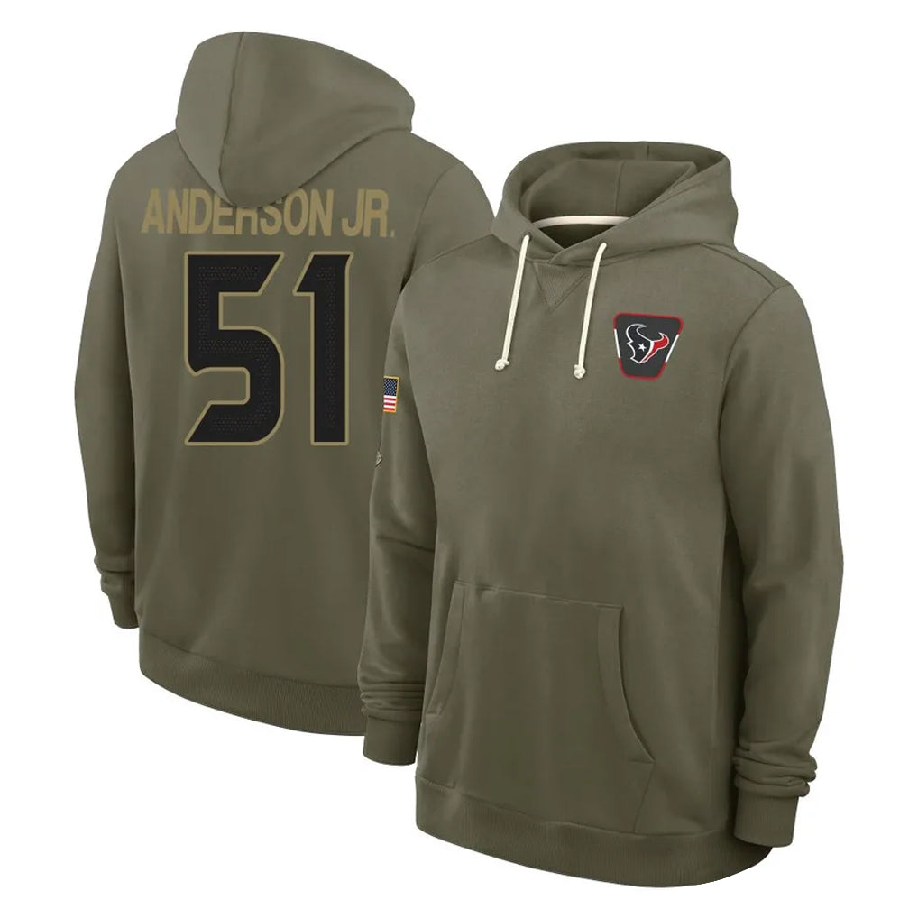 Parkc H.Texans #51 Will Anderson Jr. Player Olive Salute to Service Pullover Hoodies Limited Stitched Jerseys