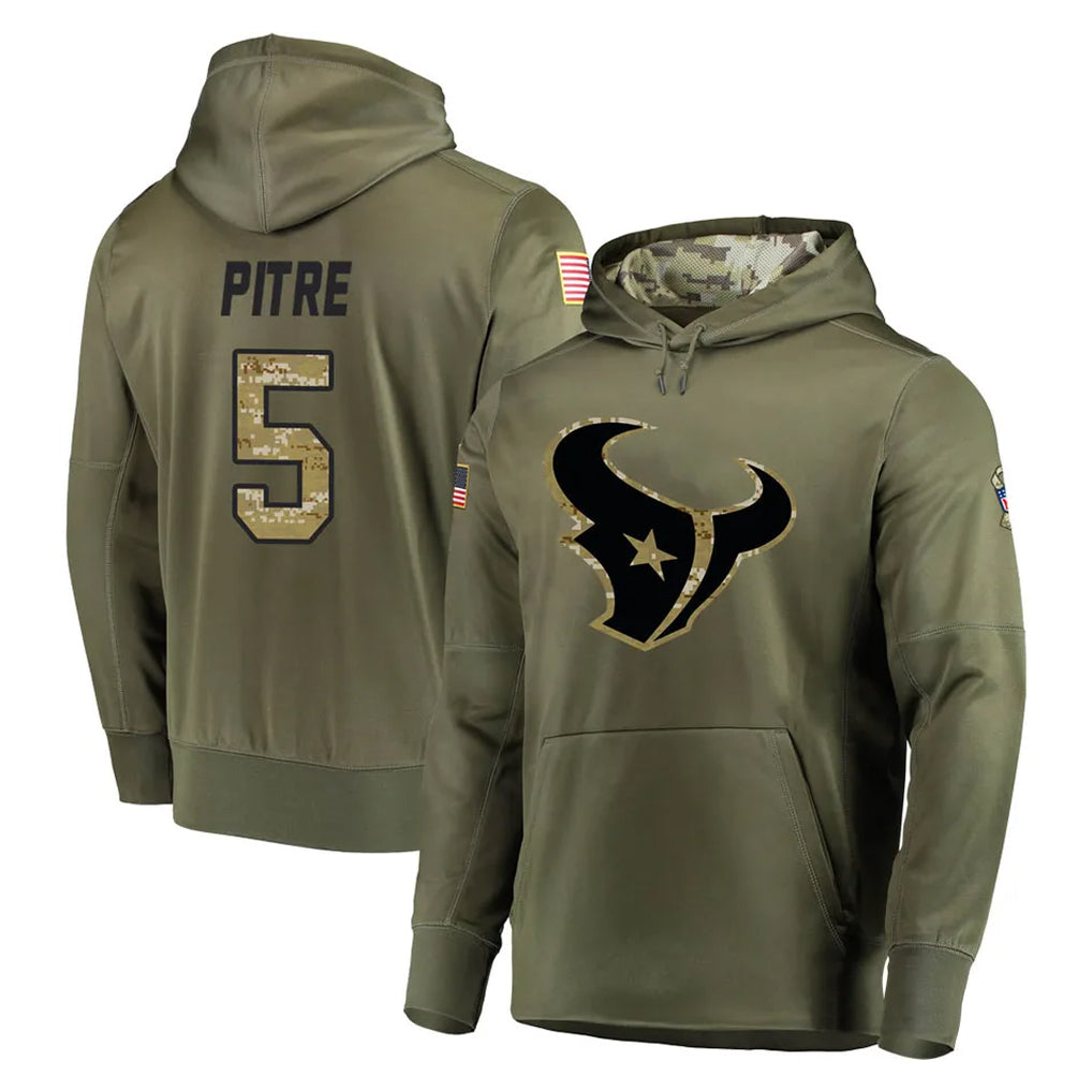 Parkc H.Texans #5 Jalen Pitre Player Olive Salute to Service Pullover Hoodies Home Game Stitched Jerseys
