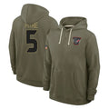 Parkc H.Texans #5 Jalen Pitre Player Olive Salute to Service Pullover Hoodies Limited Stitched Jerseys