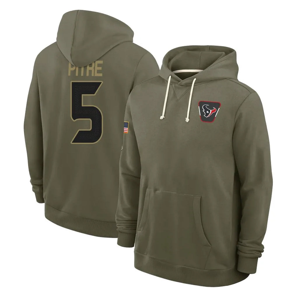 Parkc H.Texans #5 Jalen Pitre Player Olive Salute to Service Pullover Hoodies Limited Stitched Jerseys