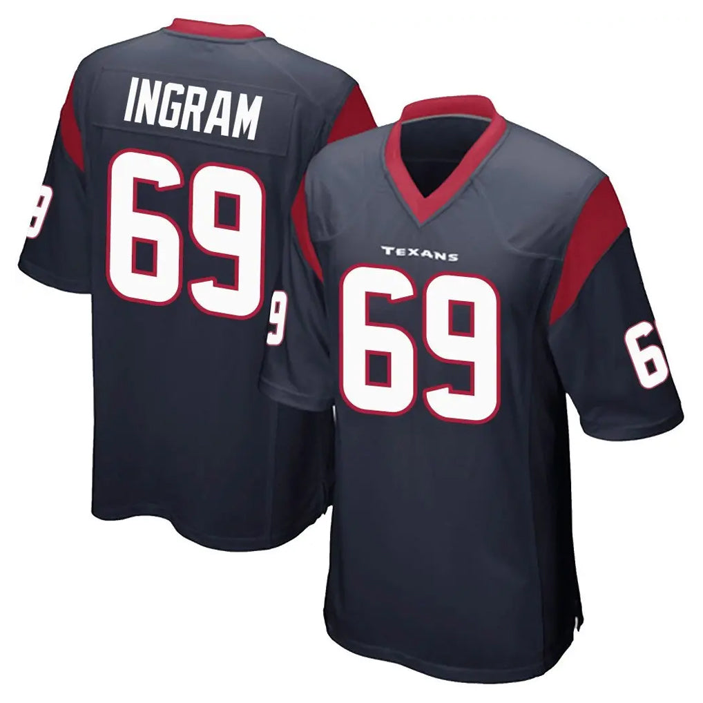 Parkc H.Texans #69 Ed Ingram Player Navy Home Game Stitched Jerseys