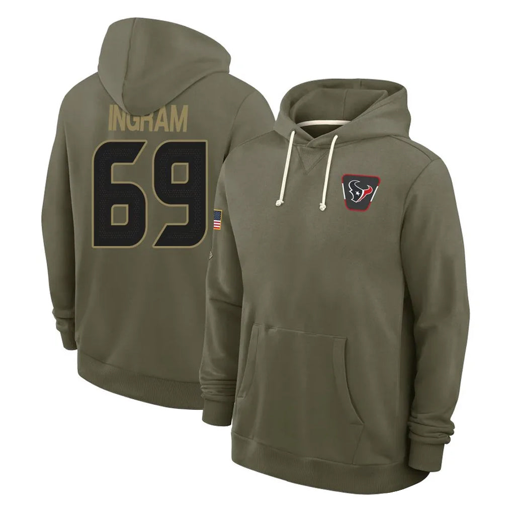 Parkc H.Texans #69 Ed Ingram Player Olive Salute to Service Pullover Hoodies Limited Stitched Jerseys