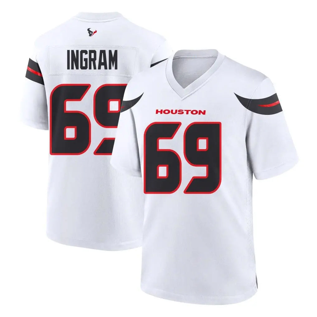 Parkc H.Texans #69 Ed Ingram Player White Home Game Stitched Jerseys