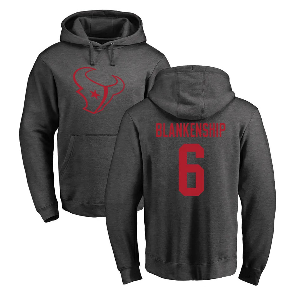 Parkc H.Texans #6 Reed Blankenship Player Gray Pro Line Pullover Hoodie Limited Game Stitched Jerseys