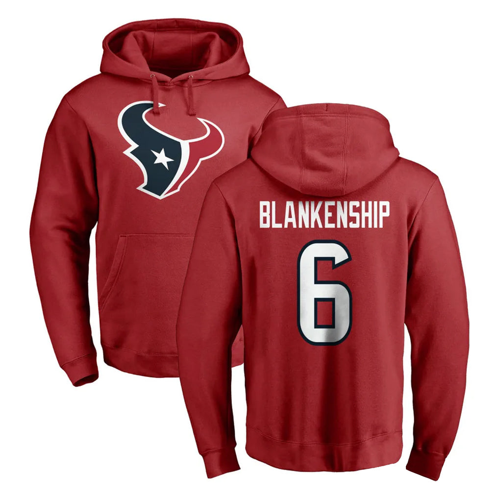 Parkc H.Texans #6 Reed Blankenship Player Red Pro Line Pullover Hoodie Limited Game Stitched Jerseys
