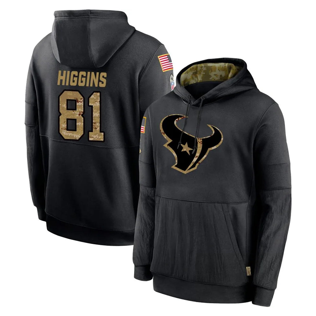 Parkc H.Texans #81 Jayden Higgins Player Black Salute to Service Hoodies Limited Game Stitched Jerseys