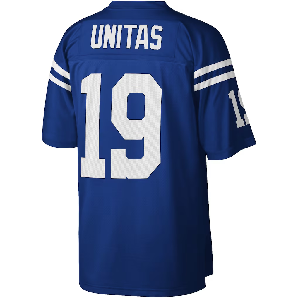 Parkc IN.Colts #19 Johnny Unitas Mitchell & Ness Royal Legacy Replica Stitched Puhic Jersey
