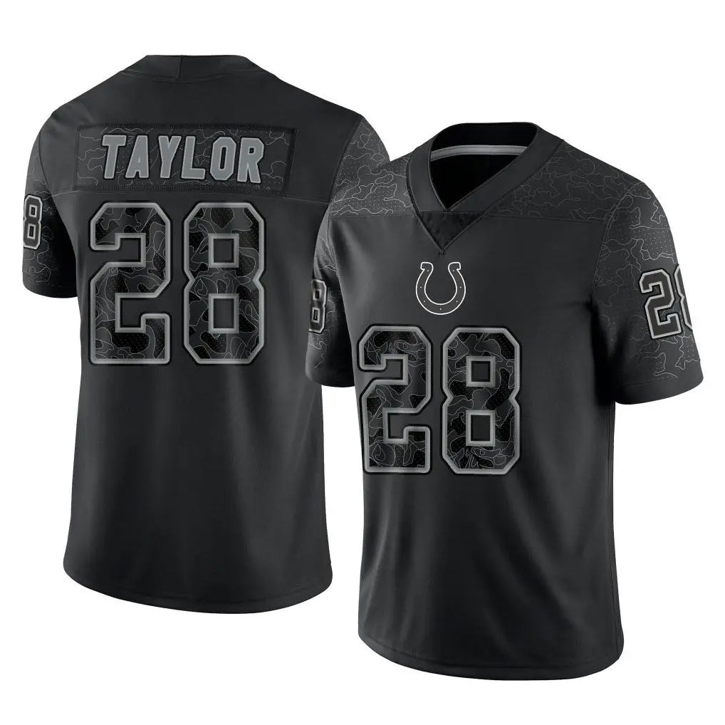 Parkc IN.Colts #28 Jonathan Taylor Player Black Reflective Limited Game Stitched Jerseys