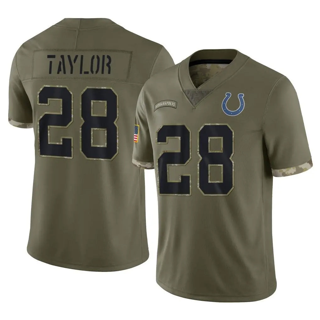 Parkc IN.Colts #28 Jonathan Taylor Player Olive Salute To Service Limited Stitched Jerseys