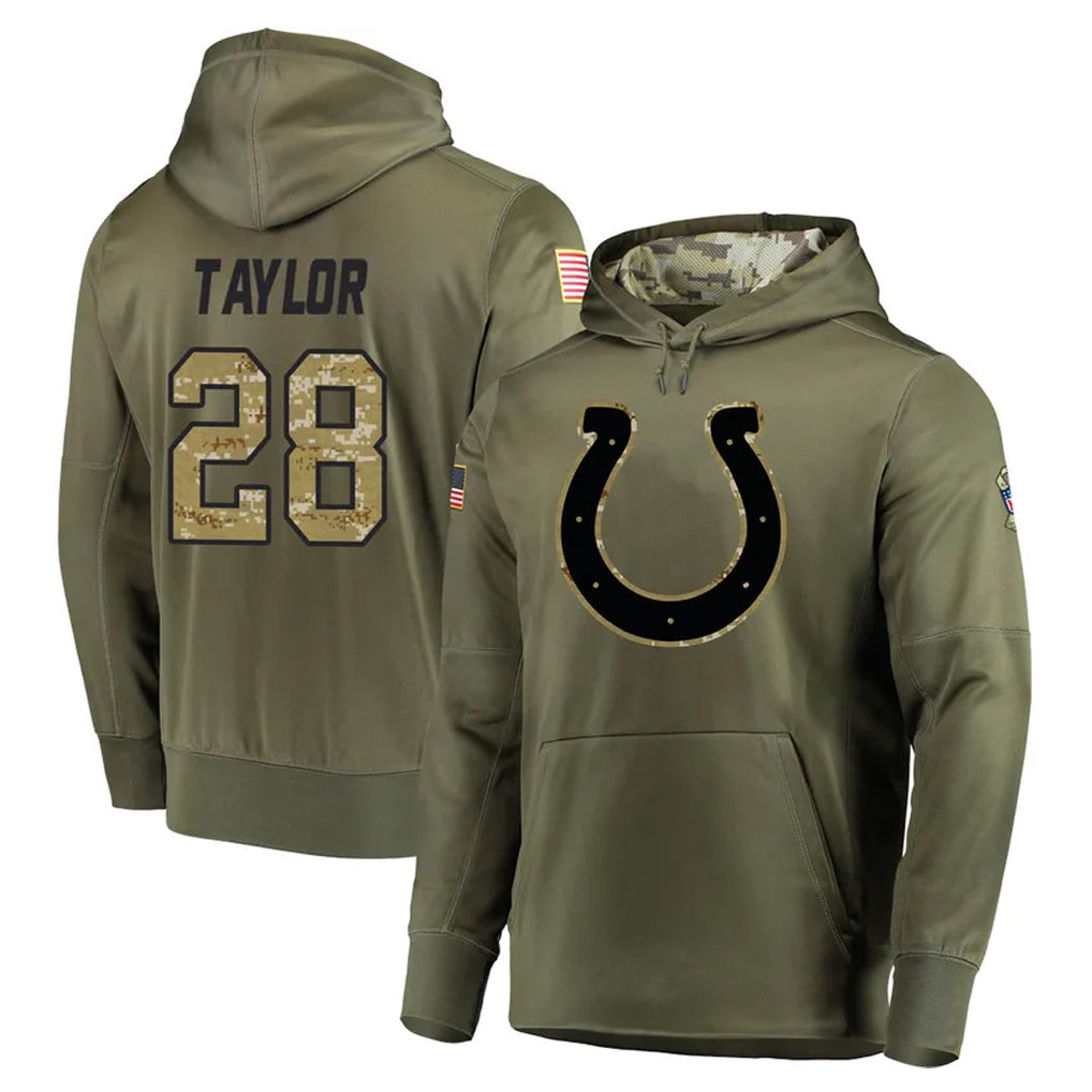 Parkc IN.Colts #28 Jonathan Taylor Player Olive Salute to Service Pullover Hoodies Home Game Stitched Jerseys