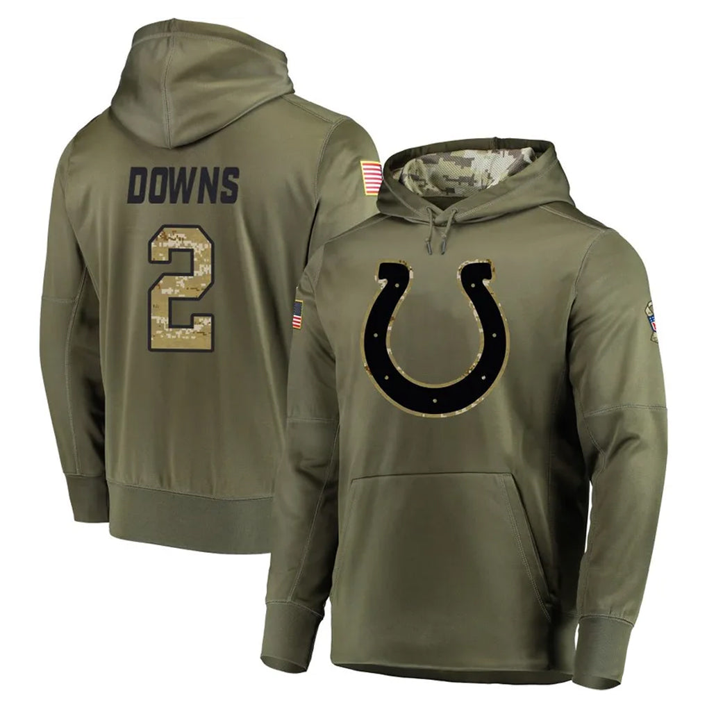 Parkc IN.Colts #2 Josh Downs Player Olive Salute to Service Pullover Hoodies Home Game Stitched Jerseys