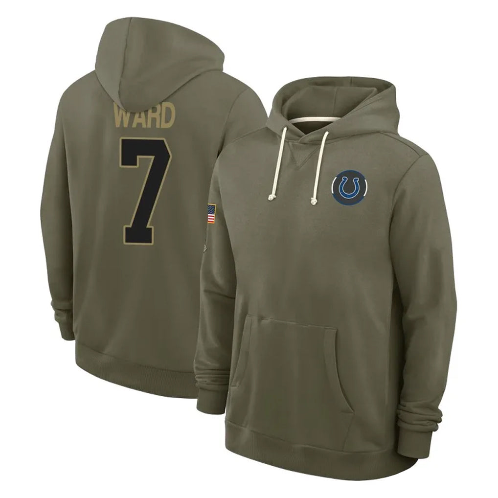 Parkc IN.Colts #7 Charvarius Ward Sr. Player Olive Salute to Service Pullover Hoodies Limited Stitched Jerseys