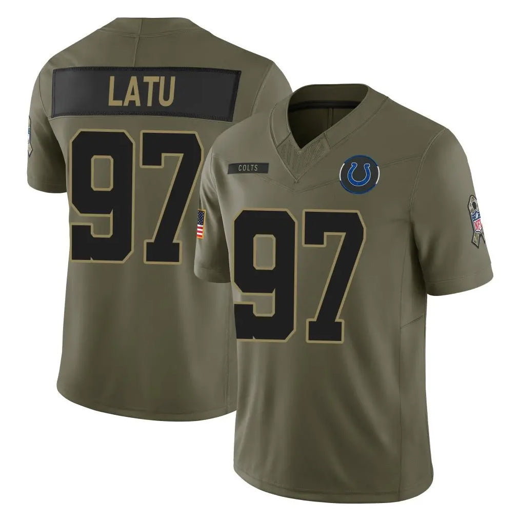 Parkc IN.Colts #97 Laiatu Latu Player Olive 2025 Salute To Service Limited Game Stitched Jerseys