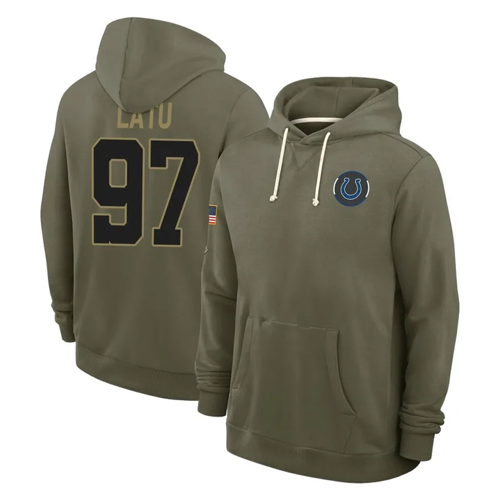 Parkc IN.Colts #97 Laiatu Latu Player Olive Salute to Service Pullover Hoodies Limited Stitched Jerseys