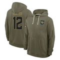 Parkc J.Jaguars #12 Travis Hunter Player Olive Salute to Service Pullover Hoodies Limited Stitched Jerseys