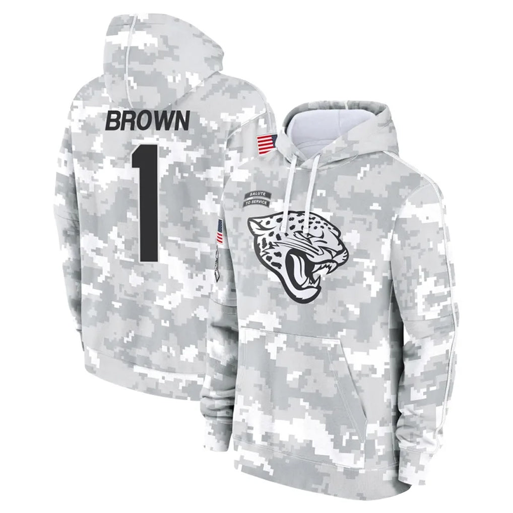 Parkc J.Jaguars #1 Montaric Brown Player Arctic Camo Salute to Service Hoodies Limited Game Stitched Jerseys