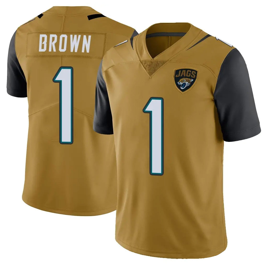 Parkc J.Jaguars #1 Montaric Brown Player Gold Vapor Limited Home Game Stitched Jerseys